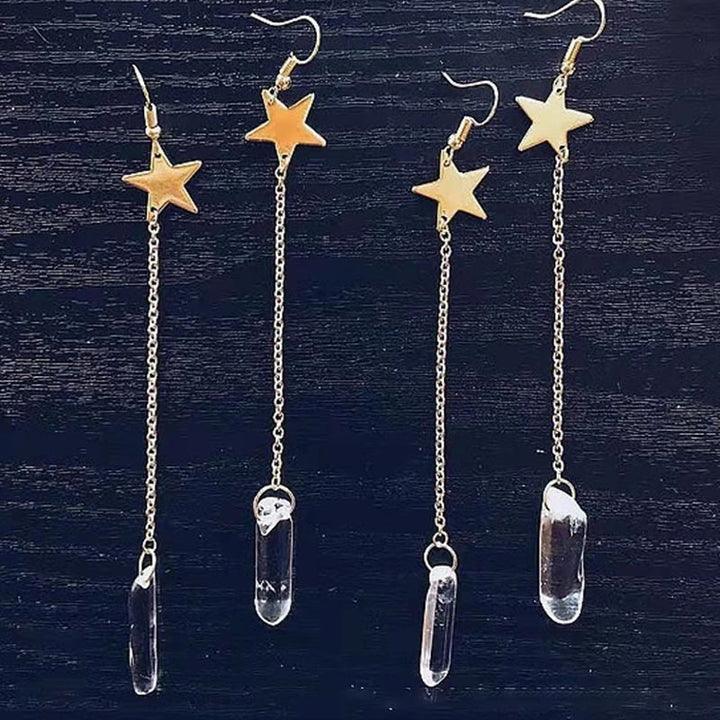 Natural stone moon and star crystal drop earrings, women's spiritual and elegant.