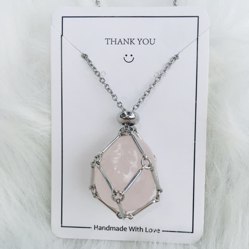 Rose Quartz healing crystal pendant necklace for women. Silver chain spiritual jewelry.