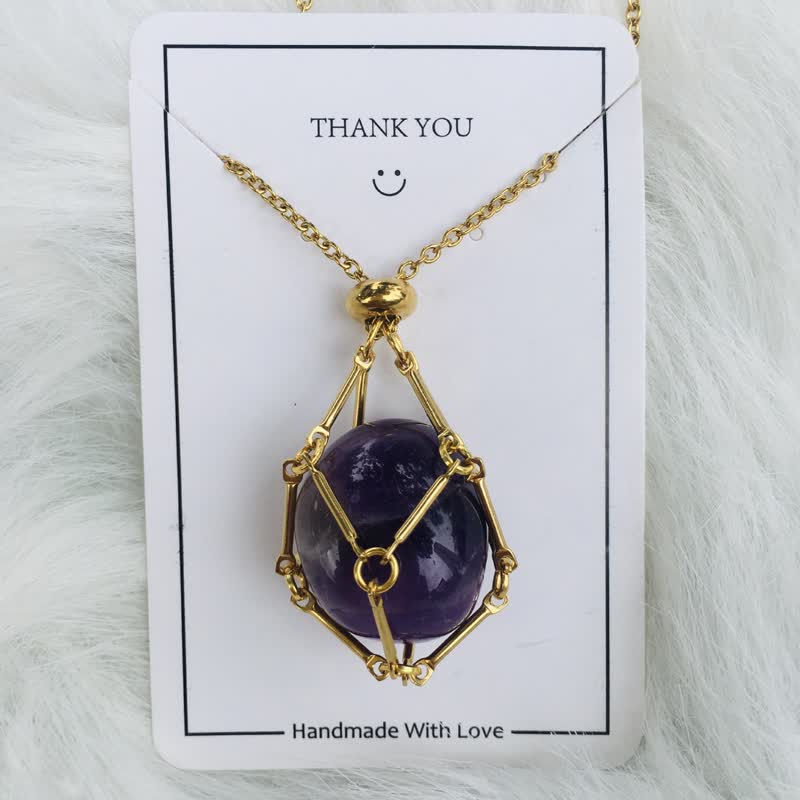 Healing natural crystal pendant. Gold plated women's necklace, spiritual style.