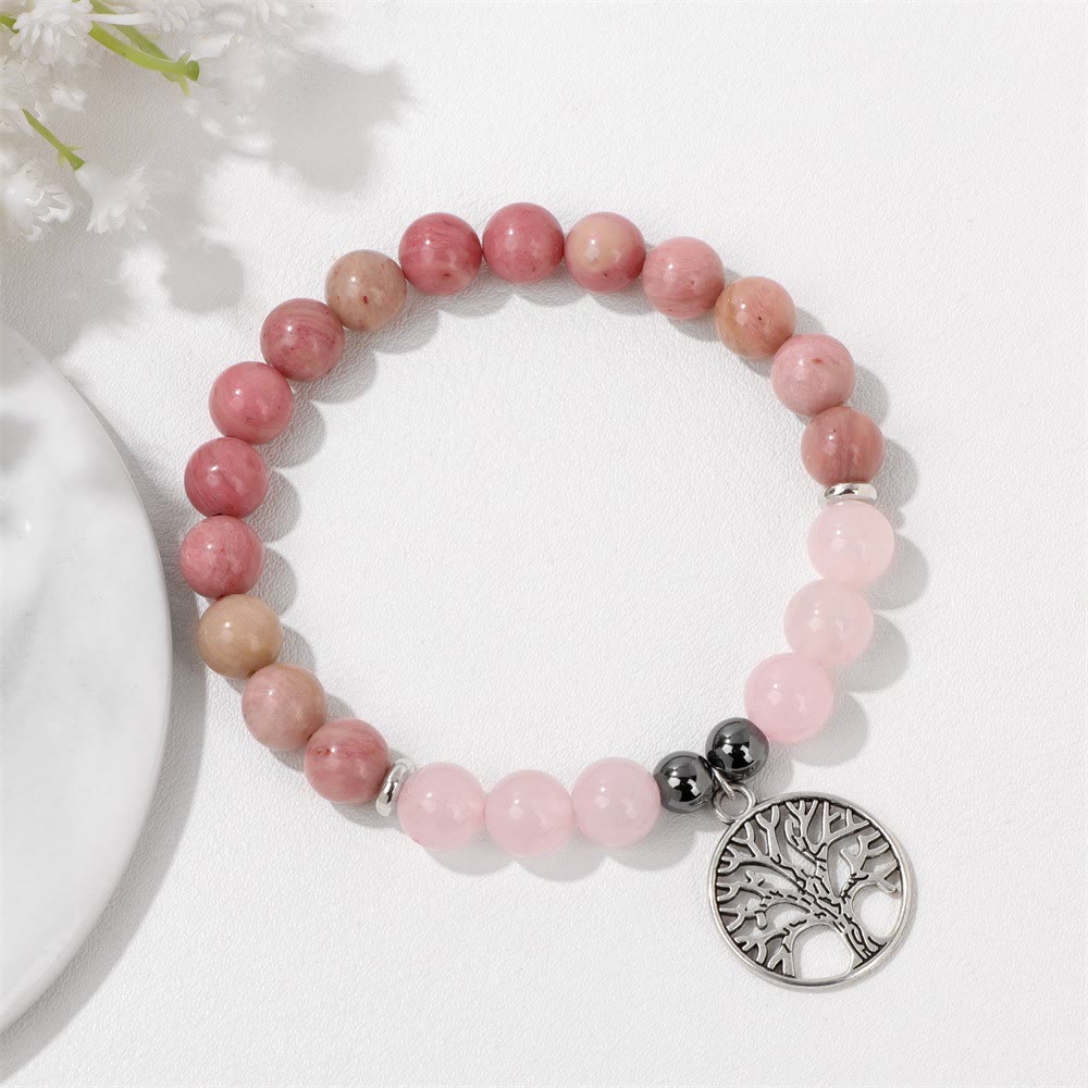 Adjustable Tree of Life crystal bracelet for women, natural gemstone spiritual accessory.