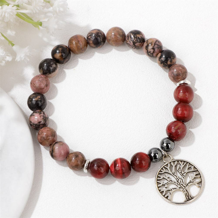 Healing crystal Tree of Life bracelet for women, symbolic gemstone accessory.