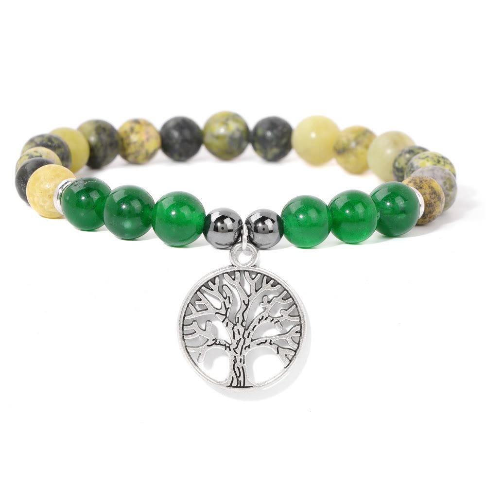 Women's Tree of Life bracelet with natural healing crystals, spiritual accessory.