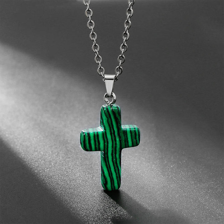 Women's adjustable natural gemstone cross pendant. Comfort & style in one spiritual piece.