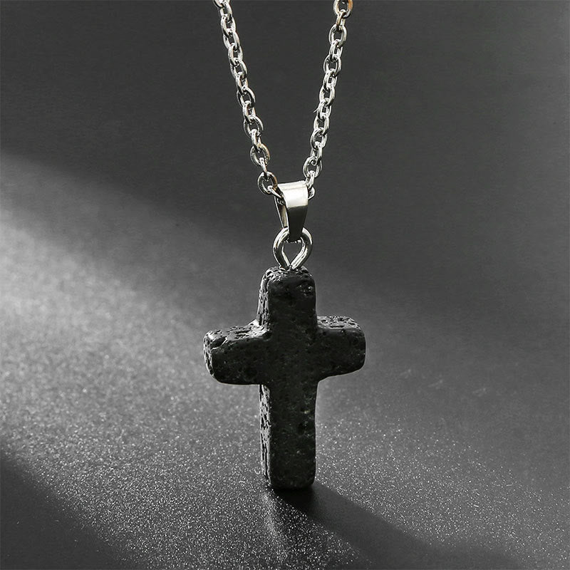 Women's spiritual cross pendant necklace with unique natural stone. An elegant gift.