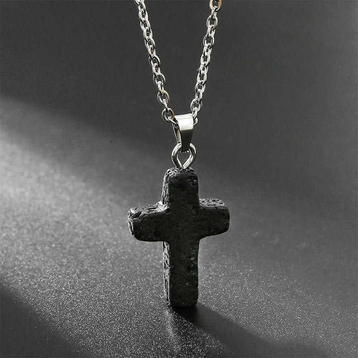 Women's spiritual cross pendant necklace with unique natural stone. An elegant gift.