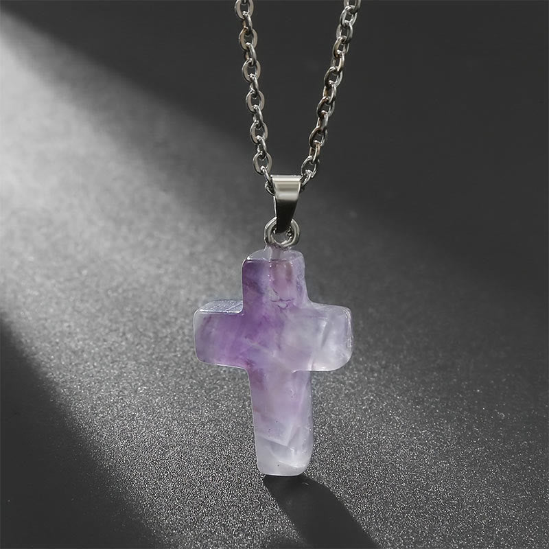Adjustable natural stone cross pendant necklace for women. A healing crystal gift for her.