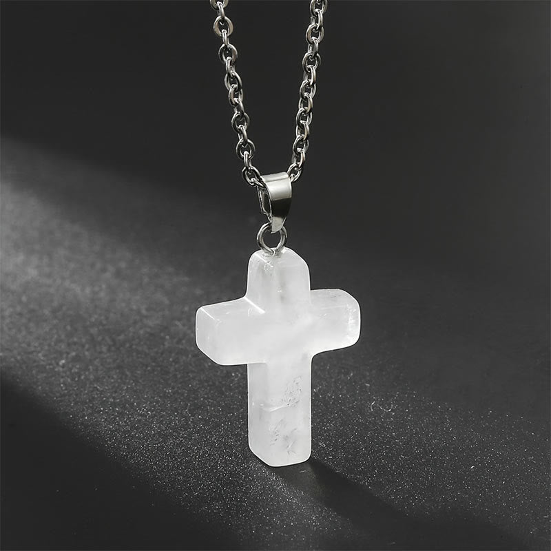 Women's natural stone cross pendant. A meaningful healing crystal necklace for her.