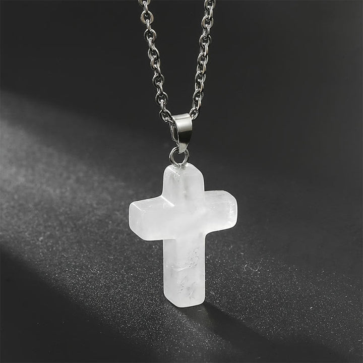 Women's natural stone cross pendant. A meaningful healing crystal necklace for her.
