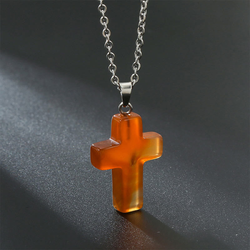 Adjustable women's natural stone cross pendant, offering custom fit & elegant style.
