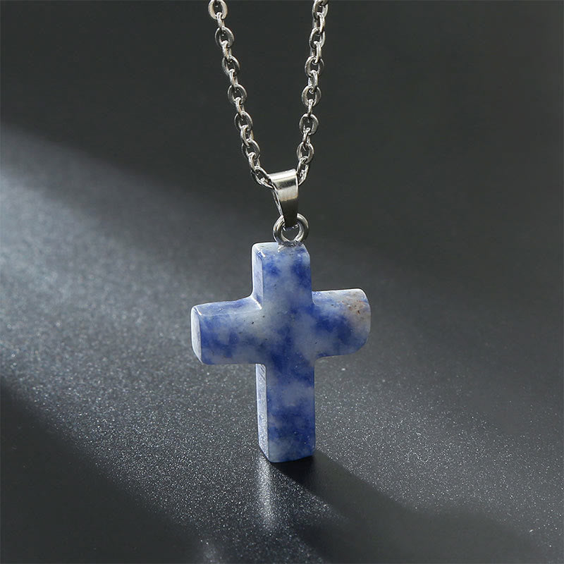 Women's natural gemstone cross pendant, a sophisticated spiritual fashion statement.