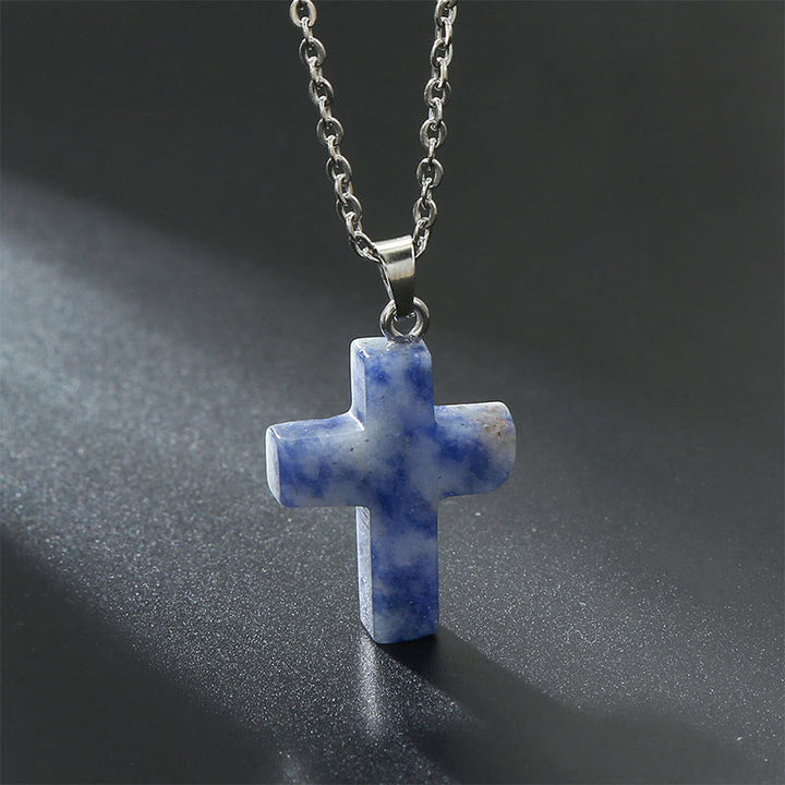 Women's natural gemstone cross pendant, a sophisticated spiritual fashion statement.