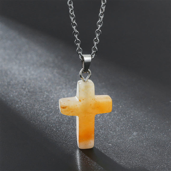 Close-up of clasp: Secure adjustable women's natural gemstone cross pendant necklace.