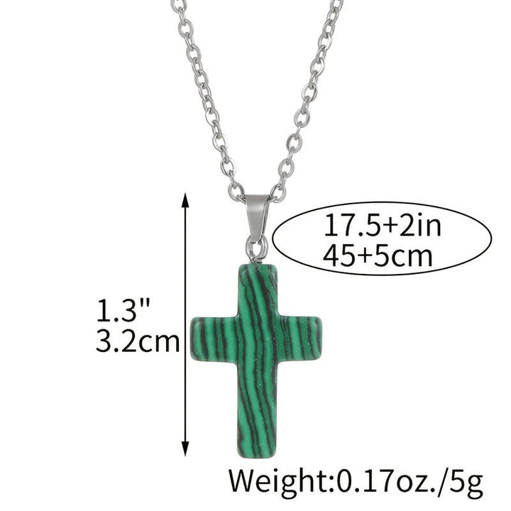Women's fashion accessory: Natural gemstone cross pendant necklace, adjustable style.