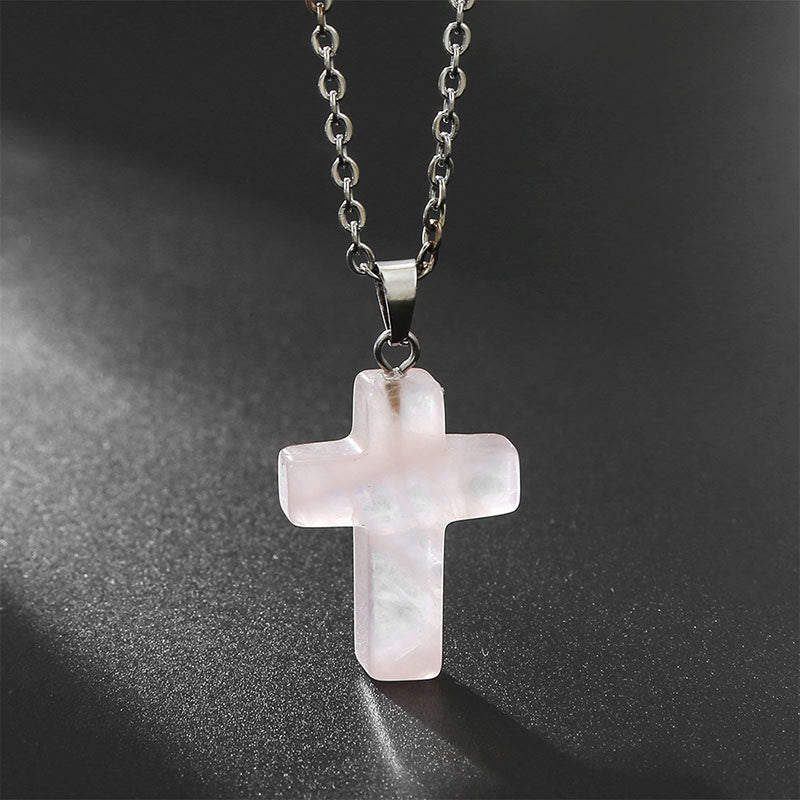 Women's natural stone cross pendant, a thoughtful gift for her. Elegant and adjustable.