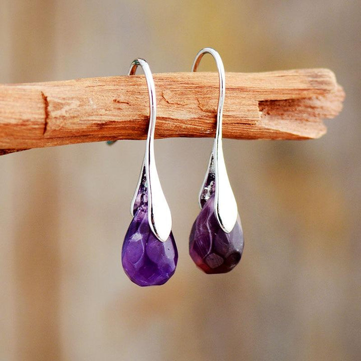 Spiritual healing natural gemstone drop earrings for women, sterling silver boho jewelry with amethyst & jasper.