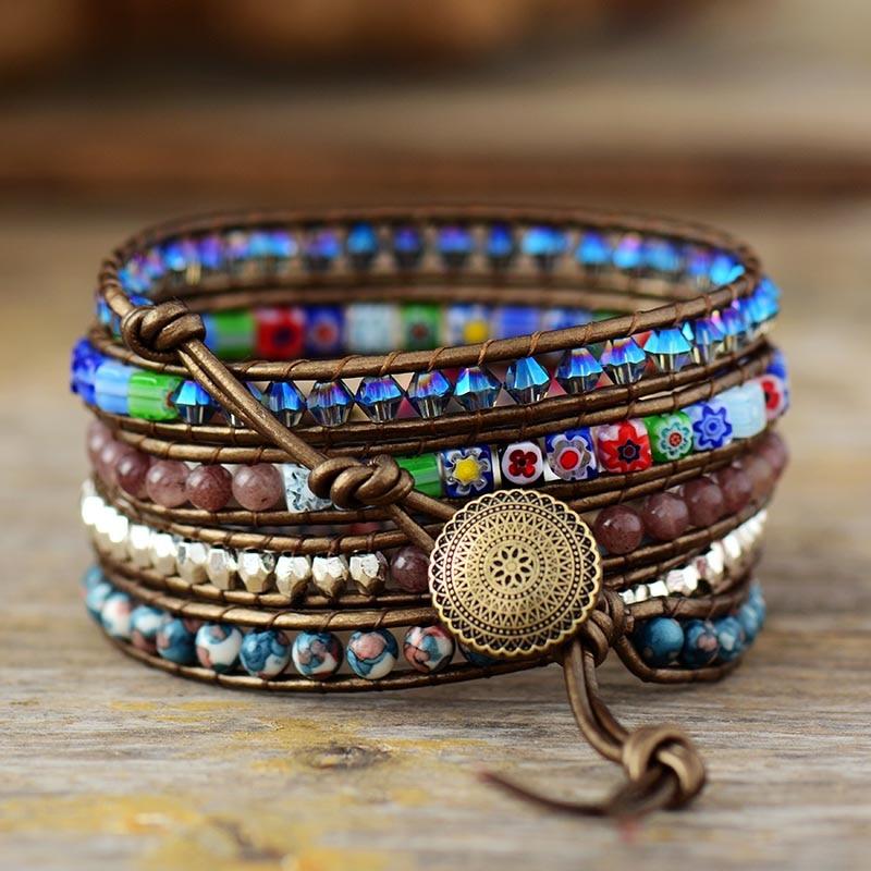Handmade jasper wrap bracelet, natural stone and boho jewelry for women