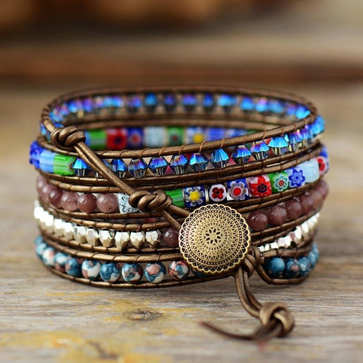 Handmade jasper wrap bracelet, natural stone and boho jewelry for women