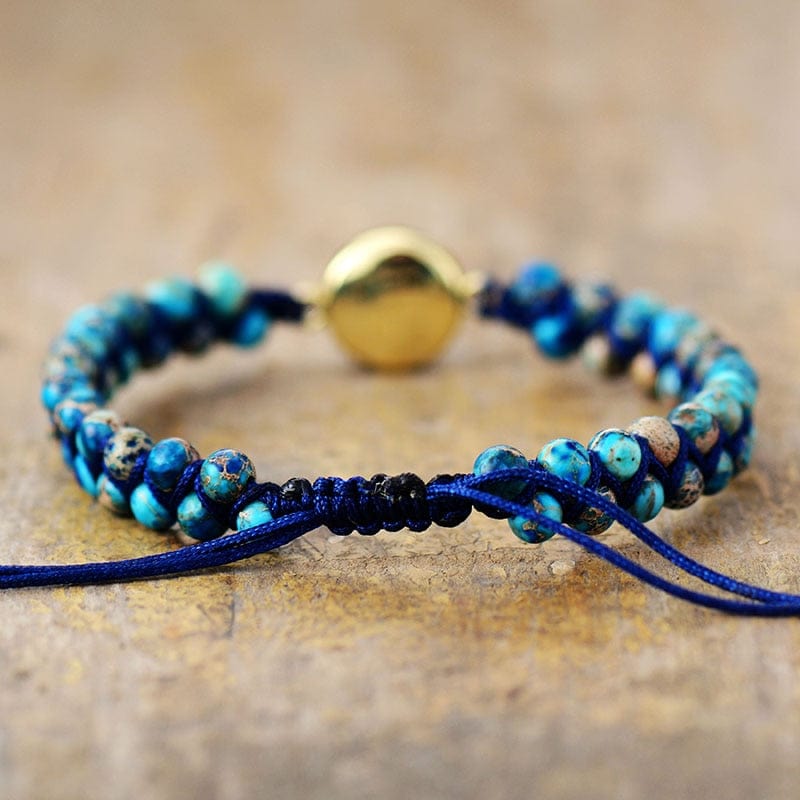 Close-up of Opal & Jasper natural stone bracelet for women, showing unique beaded design and colors