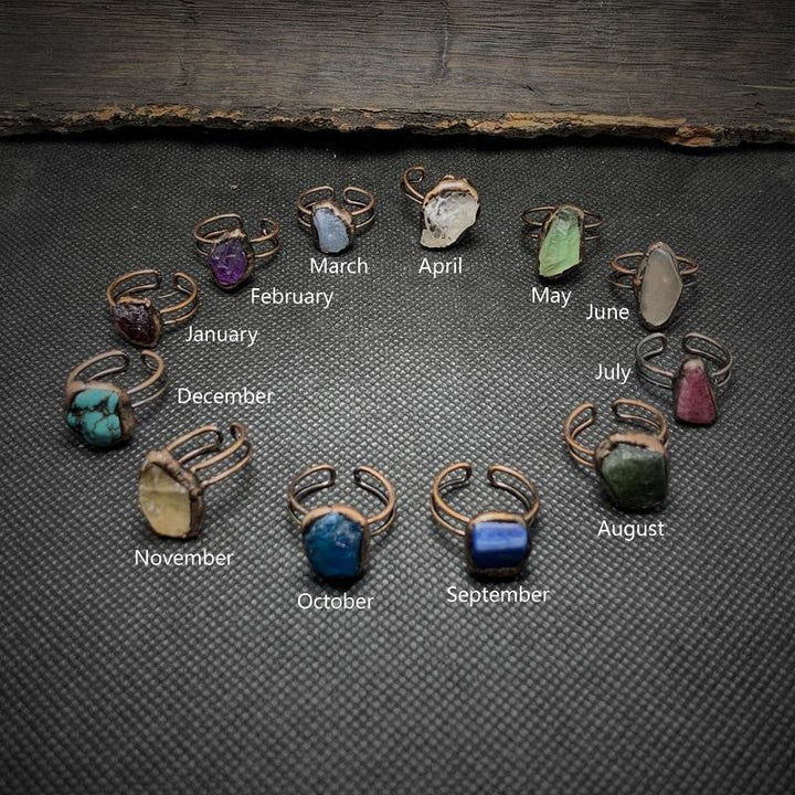 Women's Natural Raw Birthstone Ring, adjustable crystal healing jewelry.