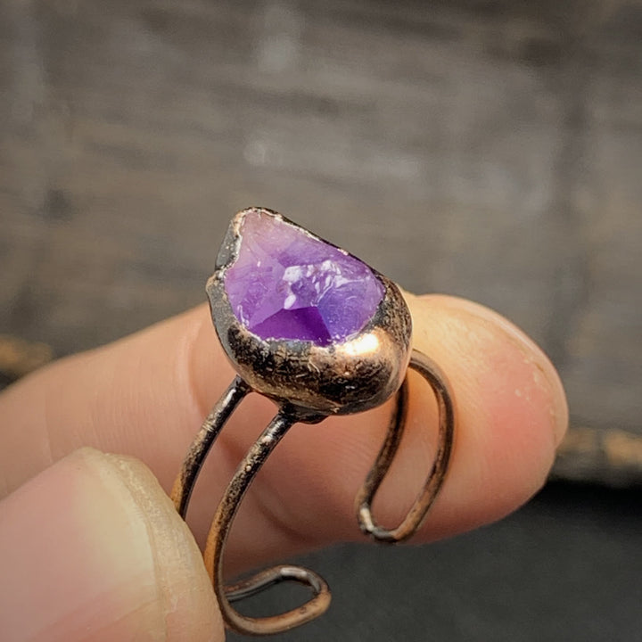 Women's adjustable raw birthstone ring, natural crystal healing spiritual jewelry.