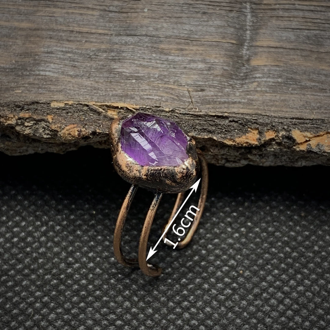 Natural stone women's raw birthstone ring, adjustable crystal healing accessory.