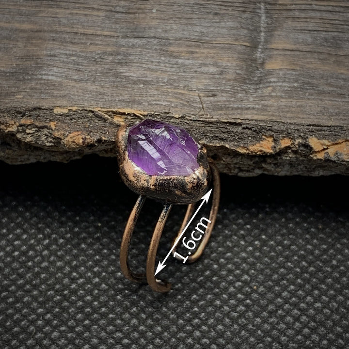 Natural stone women's raw birthstone ring, adjustable crystal healing accessory.