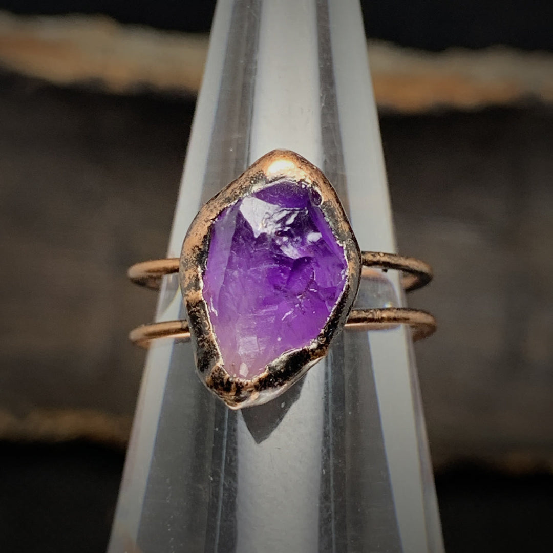 Unique raw gemstone birthstone ring, adjustable, women's crystal healing jewelry.