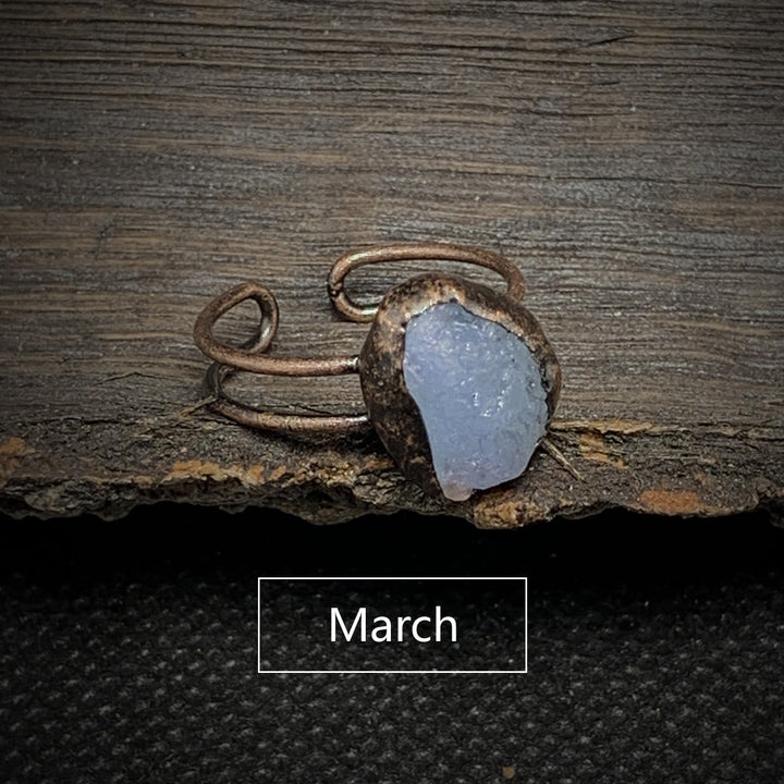 Dainty women's adjustable raw crystal ring, natural birthstone healing jewelry.