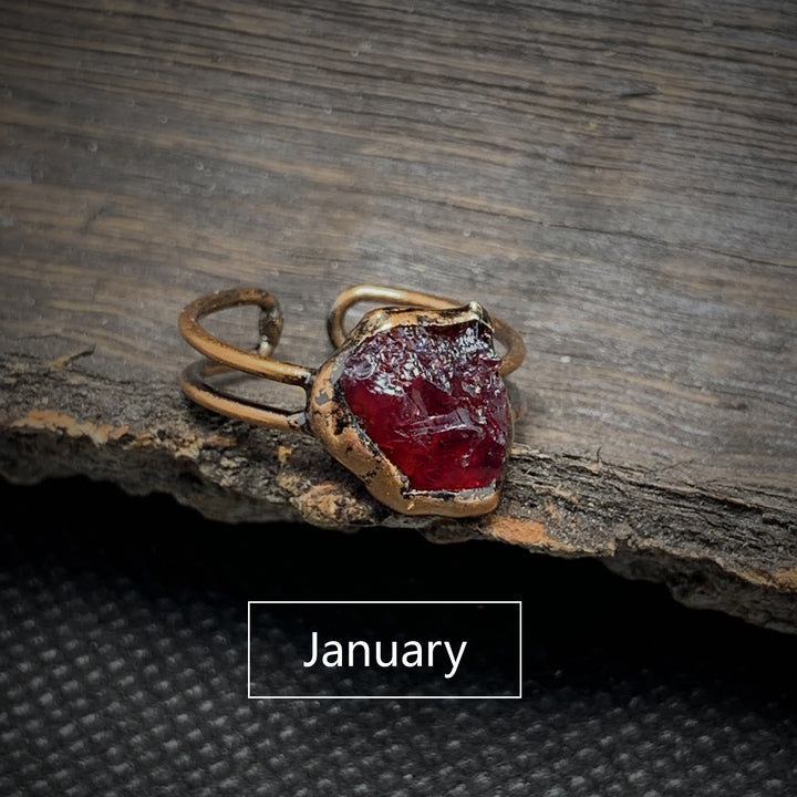 Adjustable Raw Crystal Birthstone Ring for women, natural gemstone spiritual gift.