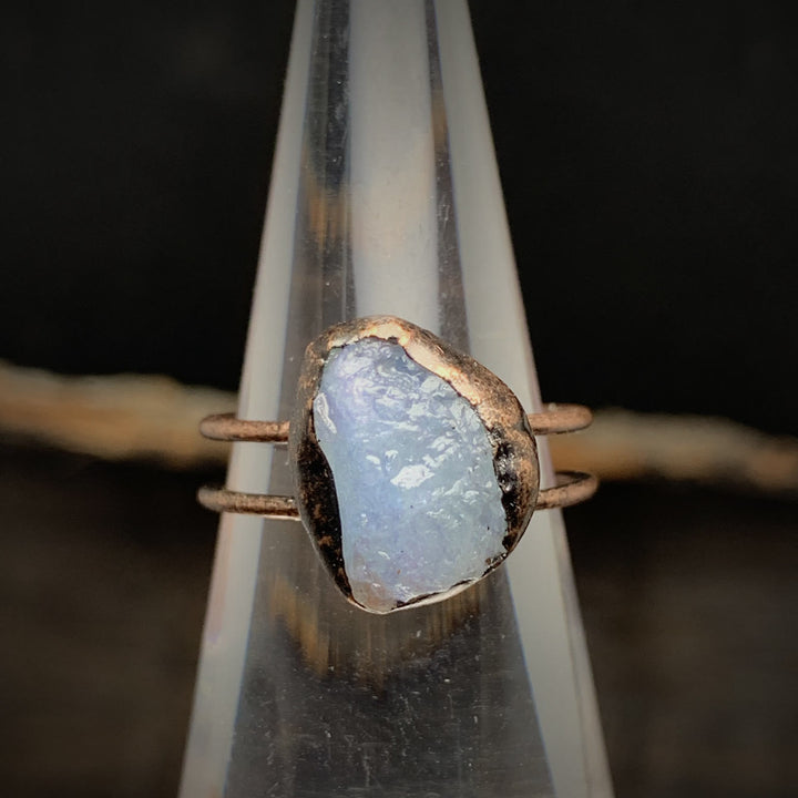 Healing crystal adjustable raw birthstone ring, natural stone women's jewelry.