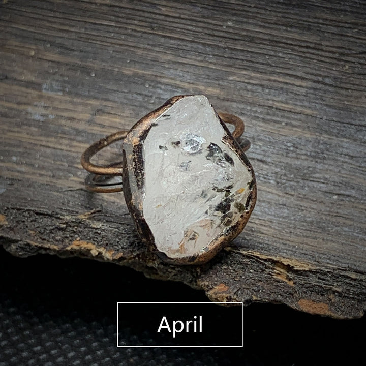 Natural Raw Birthstone Ring, adjustable crystal healing jewelry, a spiritual gift.