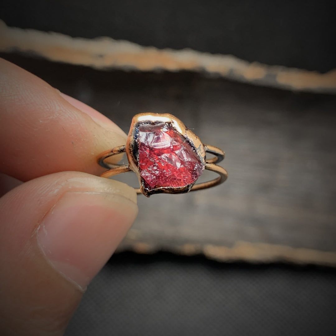 Natural Stone Raw Birthstone Ring, women's adjustable crystal healing jewelry.
