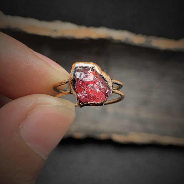 Natural Stone Raw Birthstone Ring, women's adjustable crystal healing jewelry.