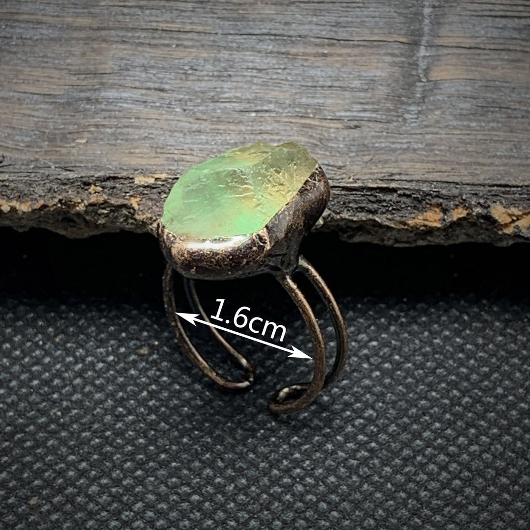 Raw crystal birthstone ring for women, natural adjustable healing gemstone jewelry.