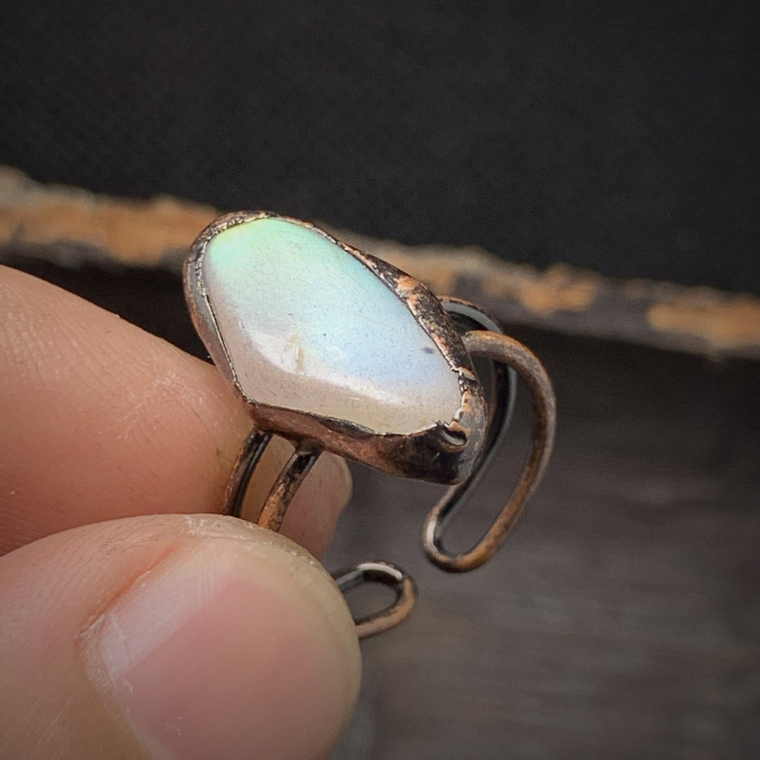 Unique natural stone raw birthstone ring, adjustable crystal healing for women.