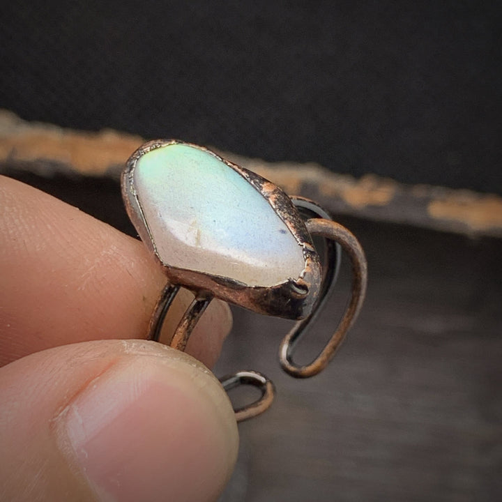 Unique natural stone raw birthstone ring, adjustable crystal healing for women.