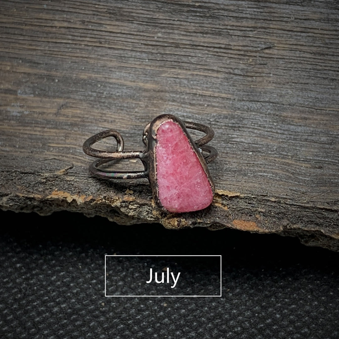 Dainty natural stone raw birthstone ring, adjustable crystal healing for women.