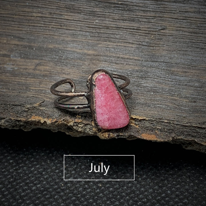 Dainty natural stone raw birthstone ring, adjustable crystal healing for women.