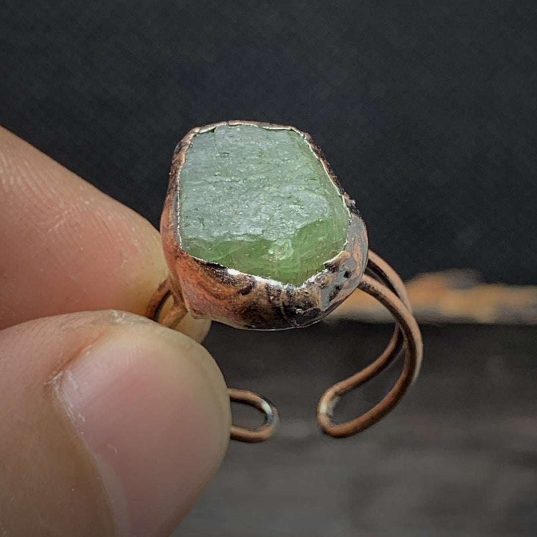 Dainty adjustable natural raw birthstone ring, women's crystal healing spiritual.