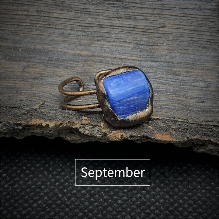 Unique natural raw birthstone ring, women's adjustable crystal healing spiritual.