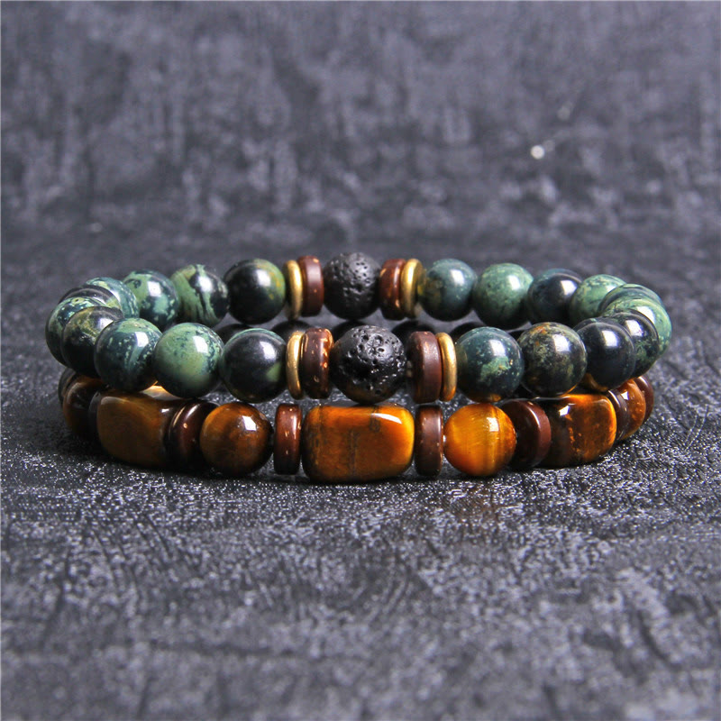 Women's natural stone beaded bracelet with Tiger Eye & African Turquoise for balance.
