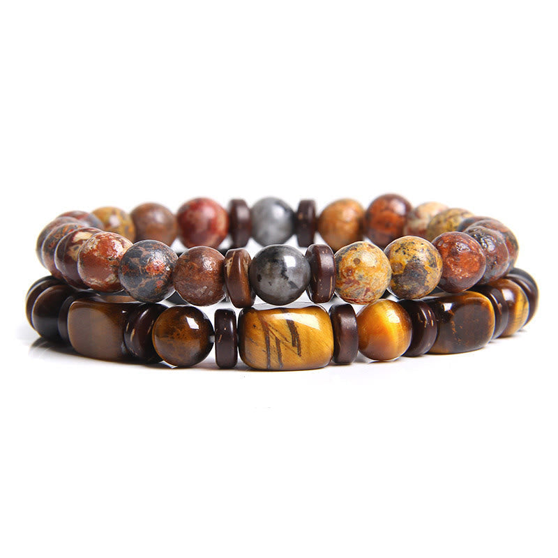 Balance & healing: women's Tiger Eye & African Turquoise stretch bracelet for well-being.