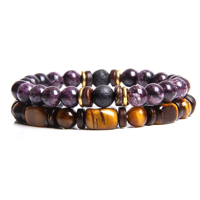 Gemstone healing bracelet for women, featuring Tiger Eye & African Turquoise beads.
