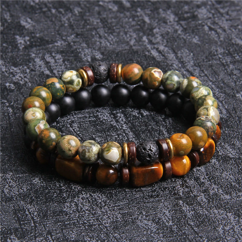 Gift for her: women's spiritual stretch bracelet featuring Tiger Eye & African Turquoise.