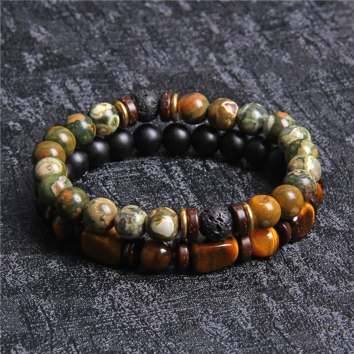 Gift for her: women's spiritual stretch bracelet featuring Tiger Eye & African Turquoise.