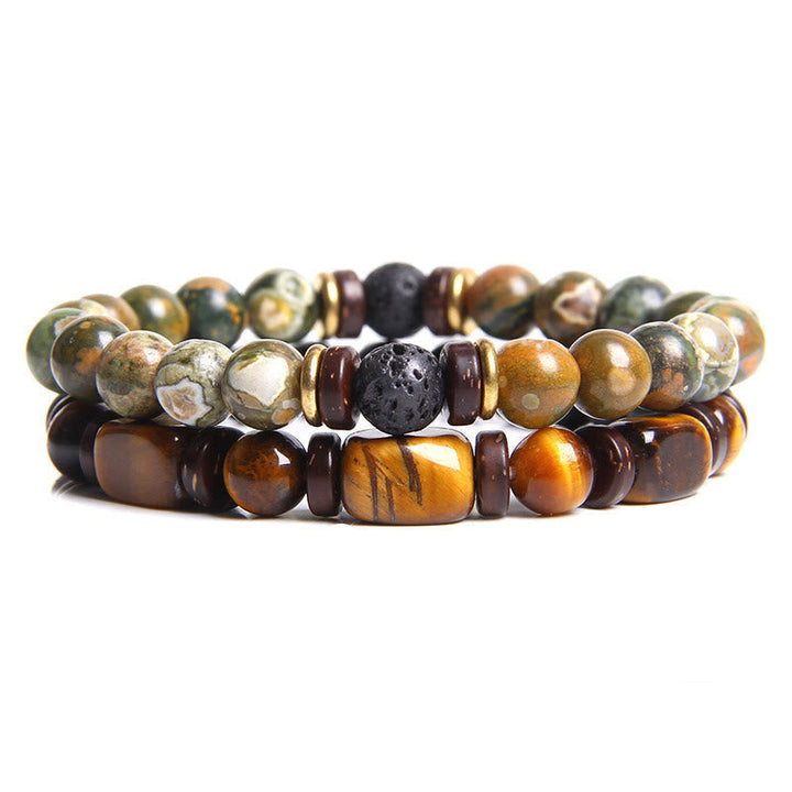 Women's gemstone jewelry: handcrafted Tiger Eye & African Turquoise beaded bracelet.