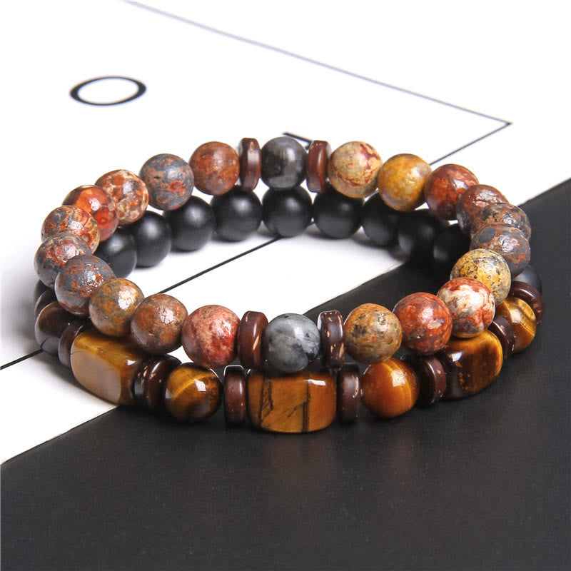 Natural stone bracelet for women, Tiger Eye & African Turquoise, a spiritual gift idea.