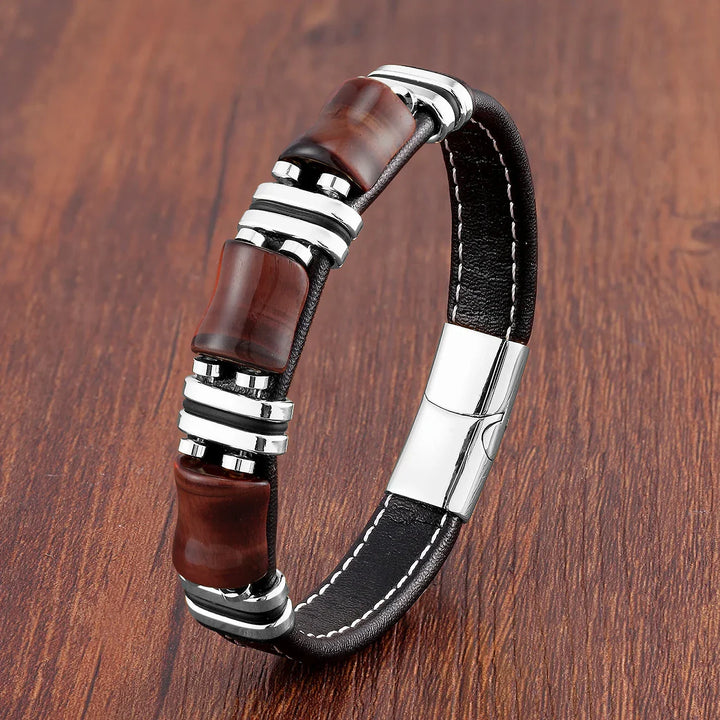 Fashionable women's leather bracelet with genuine tiger eye stones, a healing jewelry gift