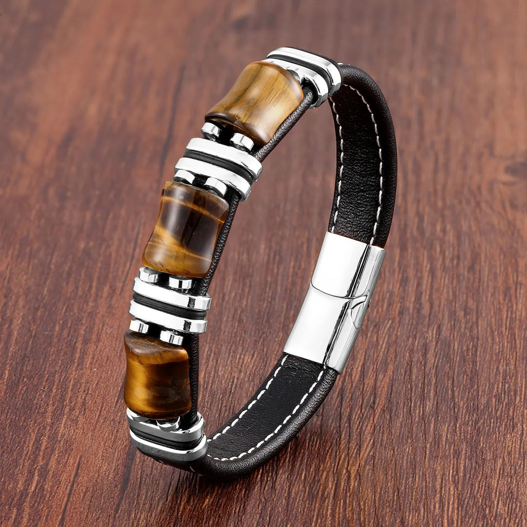 Stackable women's tiger eye leather bracelet, bringing spiritual style and healing properties
