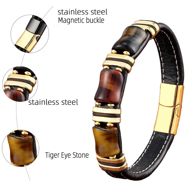 Gift-ready women's tiger eye and leather bracelet, a beautiful and meaningful gemstone wristband